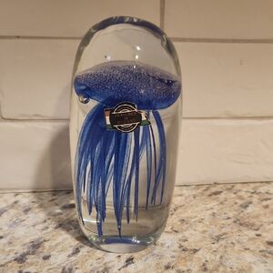 Murano Glass Nautical Blue Jellyfish Paperweight Home Decor